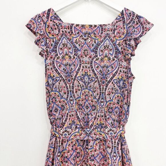 Talbots Majestic Medallion Floral Ruffle Cap Sleeve Tie Waist Pinafore Dress - Picture 10 of 16